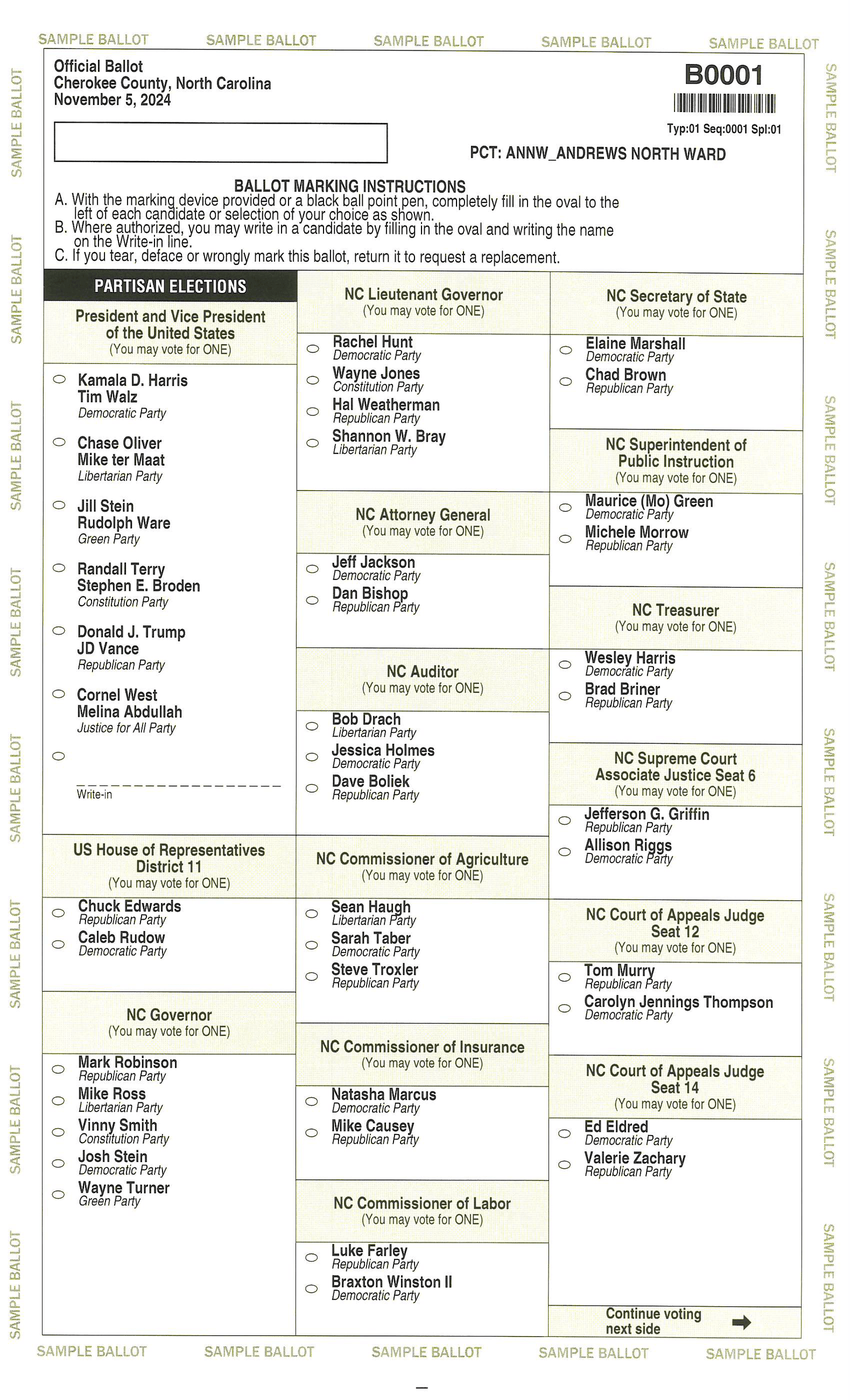 2024 General Sample Ballot Front