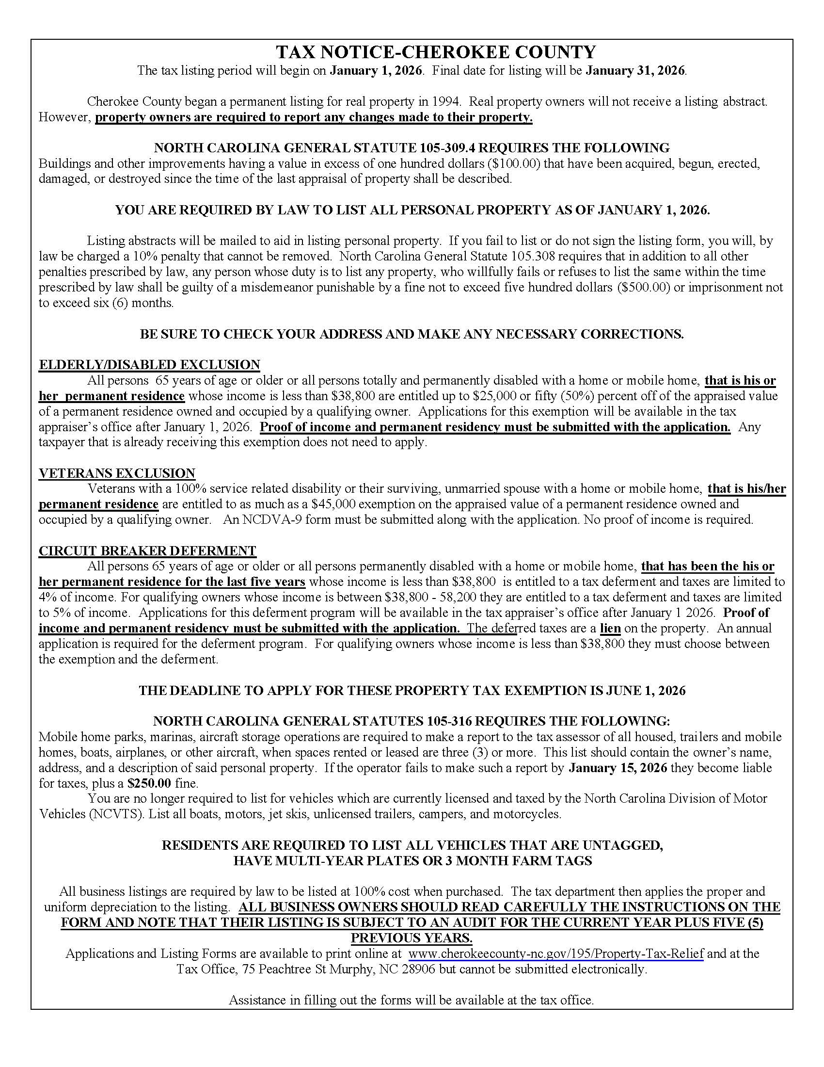 2026 Tax Listing Notice