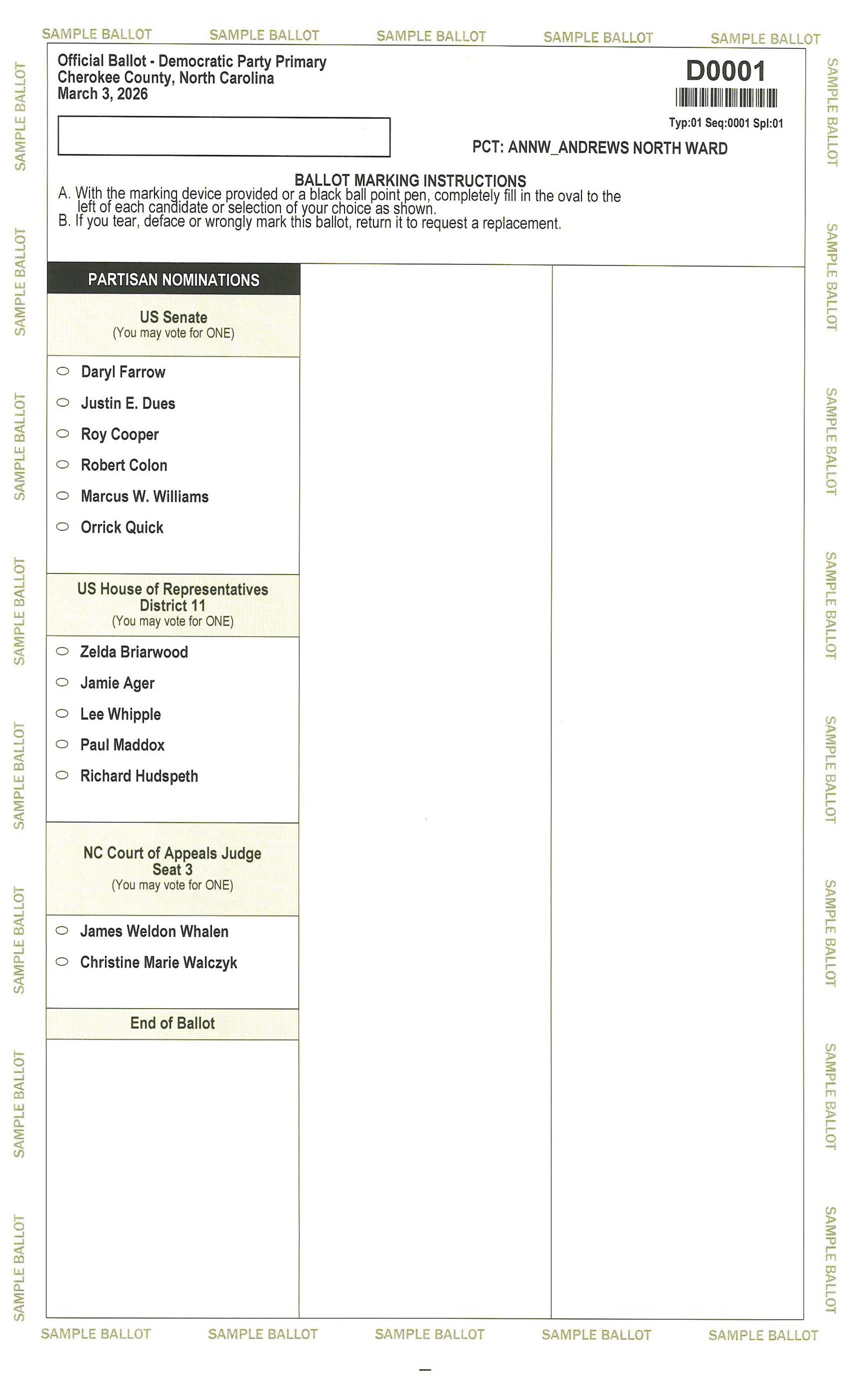 Democrat Primary Ballot 2026